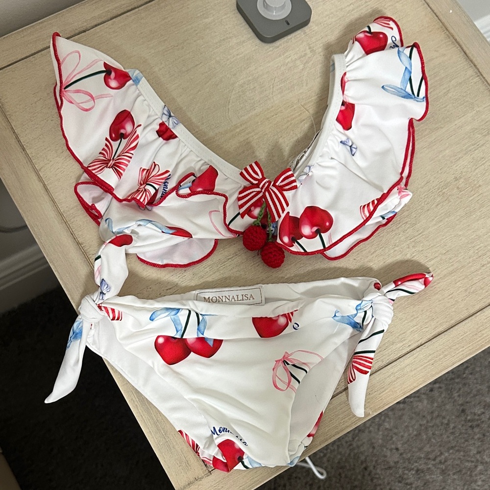 MonnaLisa White and Red Cherry Bikini